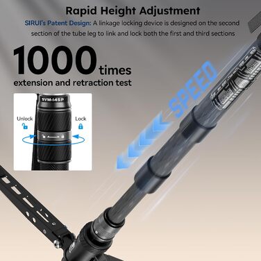 Монопод SIRUI SVM-145P Rapid System, карбоновий, 145 см, педаль, швидке регулювання, легкий 1.52 кг, навантаження до 10 кг