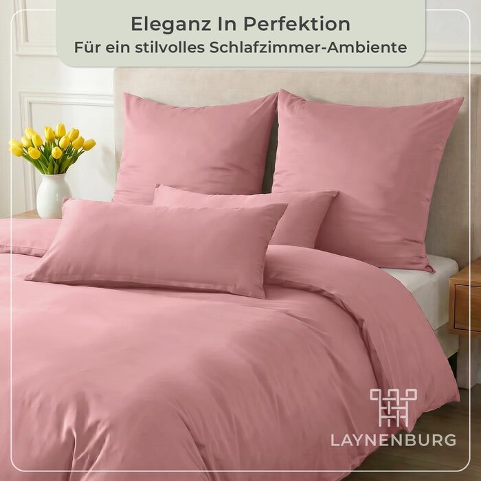 Постільна білизна LAYNENBURG Premium Mako Satin, 100% бавовна, охолоджуюча літня серія Oeko-TEX 100, рожева (155x220 см + наволочка 80x80 см)