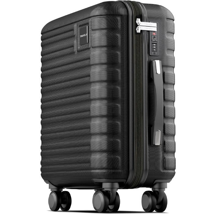 Валіза Travely XL з полікарбонату, велика (77 см, 100л), чорна — міцна валіза з TSA-замком та колесами