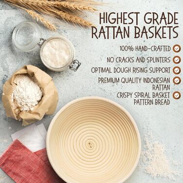 Набір для випічки закваски Superbaking: 2 кошики Banneton (22.9 см та 25.4 см) + стартер для закваски