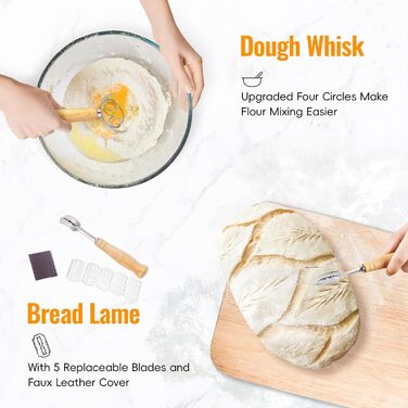 Набір для закваски та випікання хліба: корзини для бродіння (круглі 23 см, овальні 25 см) та аксесуари для випікання