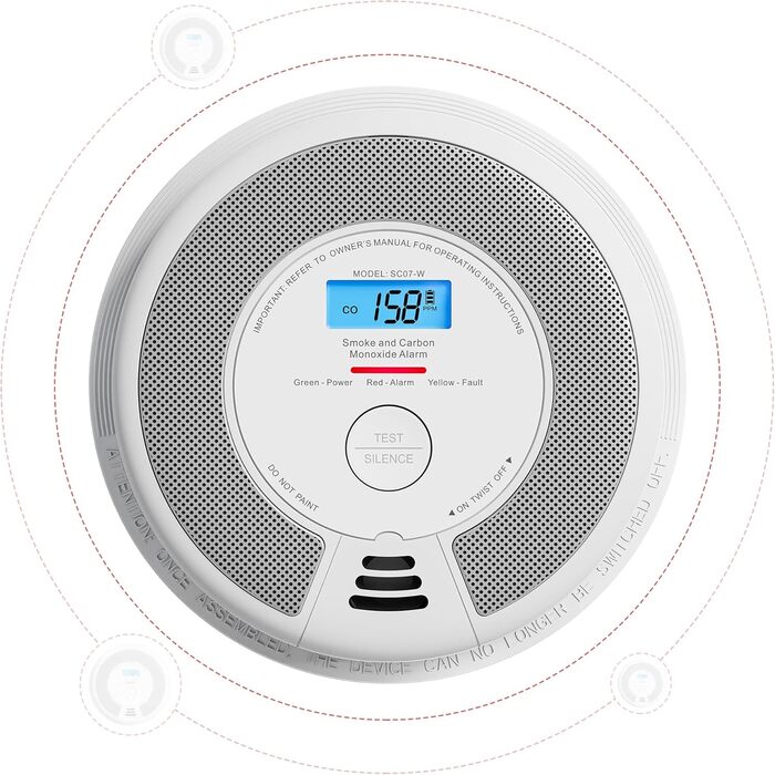 Датчик диму та монооксиду вуглецю X-Sense SC07, автономний, 10 років, з LCD-дисплеєм та кнопкою тестування, 360° моніторинг, автоматична перевірка, з можливістю радіомережі (1 шт.)
