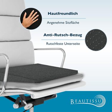 Клин подушка для сидіння Beautissu BeauErgo: ергономічна, антиковзка, знімний чохол, антрацит - для офісного крісла, дому, роботи