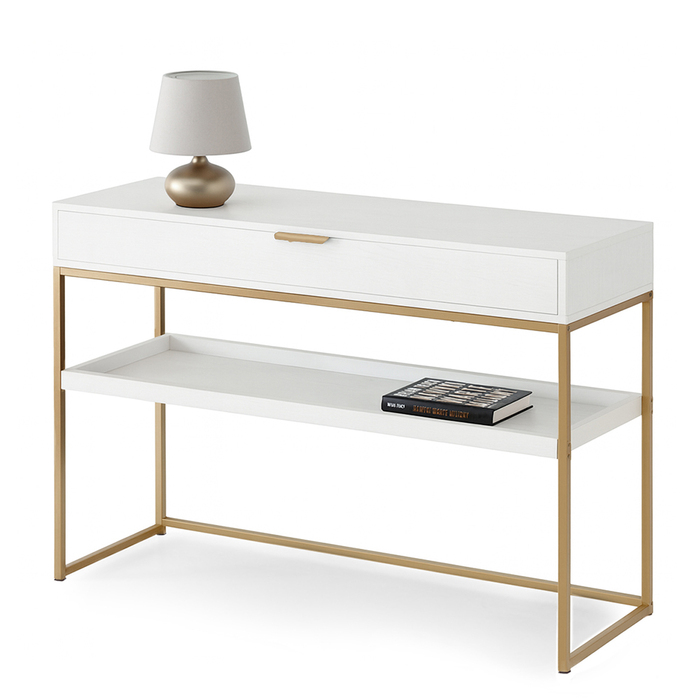 Консоль Mebel-Partner біла, золотиста матова 110 x 76,5 x 35 см