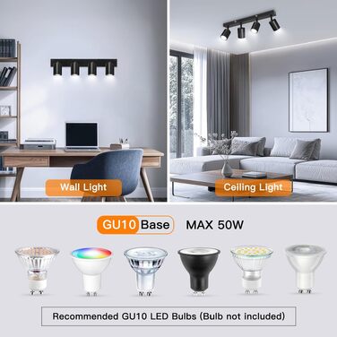 Стельовий світильник Ketom GU10 LED, чорний, на 4 лампи, поворотні споти