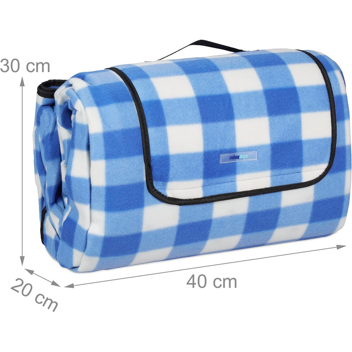 Пікнікова ковдра Relaxdays XXL 200x300 см, водонепроникна, утеплена, флісова, синьо-біла, з ручкою для перенесення