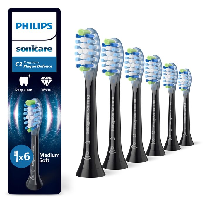 Смінні зубні щітки Philips Sonicare C3 Premium Plaque Defense, оригінальні насадки для видалення нальоту, чорні, 6 шт, HX9046/88