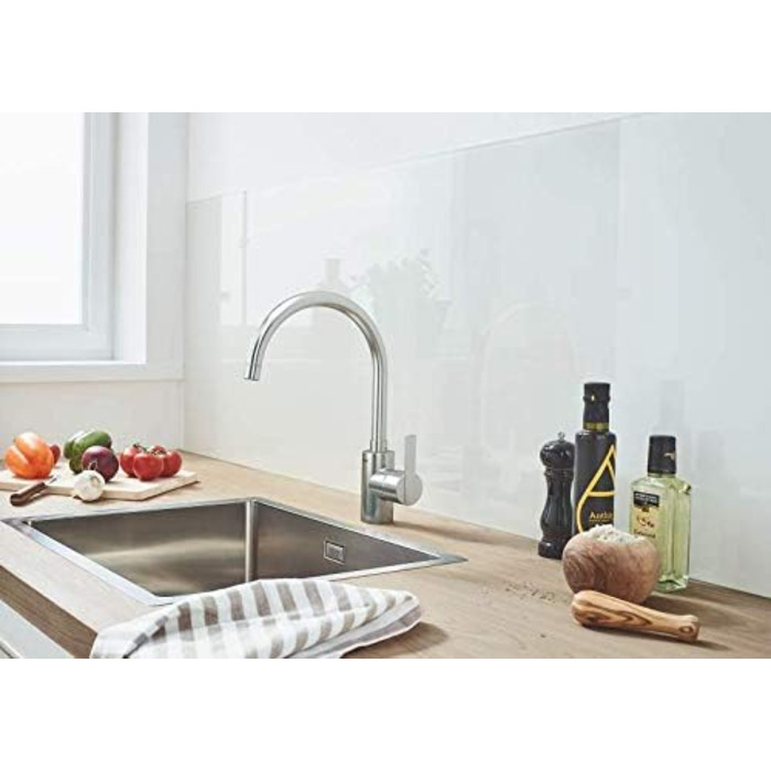 Змішувач кухонний GROHE Feel з висувним душем, нержавіюча сталь (31486001) - 2 режими подачі води, поворотний на 360°, економія води
