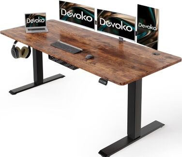Електричний регульований стіл Devoko 160x70 см з кабель-каналом, ергономічний комп'ютерний стіл для роботи стоячи та сидячи, 2-позиційна пам'ять, стільниця з клену