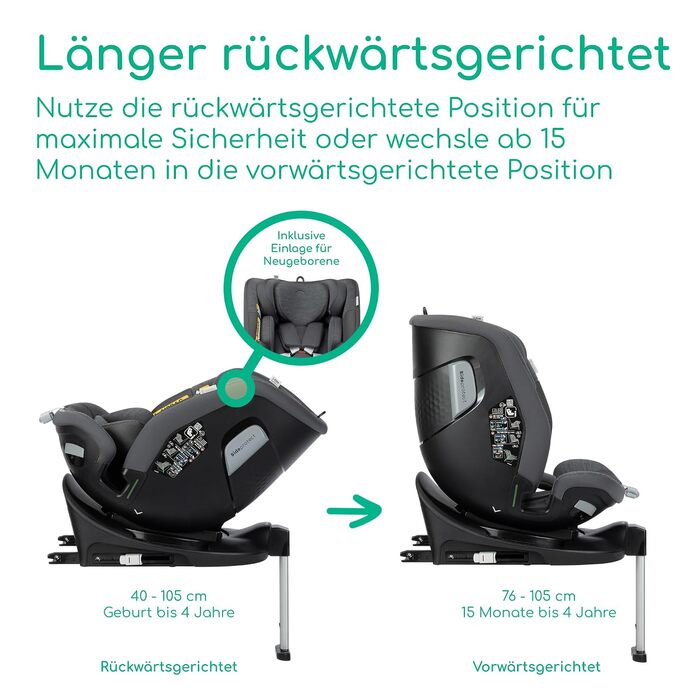 Дитяче автокрісло Bebeconfort 360 i-Size RevolveFix Max 360, поворотне, 40–150 см, Element Graphite