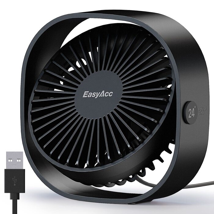 Вентилятор USB EasyAcc міні портативний для столу з регулюванням швидкості та поворотом на 360° - чорний