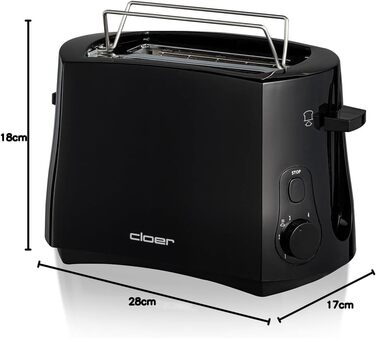 Тостер Cloer 3310 Cool-Wall 825 Вт, для 2 тостів, з підставкою для булочок, кришкою для крихт, функцією додаткового підйому, чорний