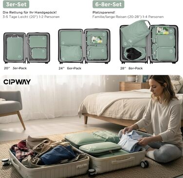 Набір компресійних органайзерів для одягу та валізи Cipway, ультралегкі пакувальні куби для подорожей та рюкзака, 8 шт, шавлієво-зелений