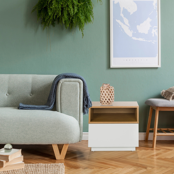 Приліжкова тумбочка MELMO 50x40x45 см білий/дуб hjh LIVING