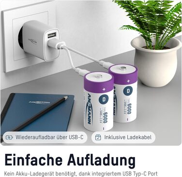 Акумулятор ANSMANN E-Block Li-Ion 9V 340mAh з портом USB-C (Mono D), перезарядний