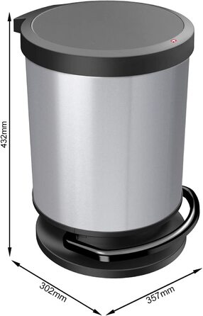 Смітник Rotho Paso 20 л з кришкою, сріблястий, пластик, BPA Free