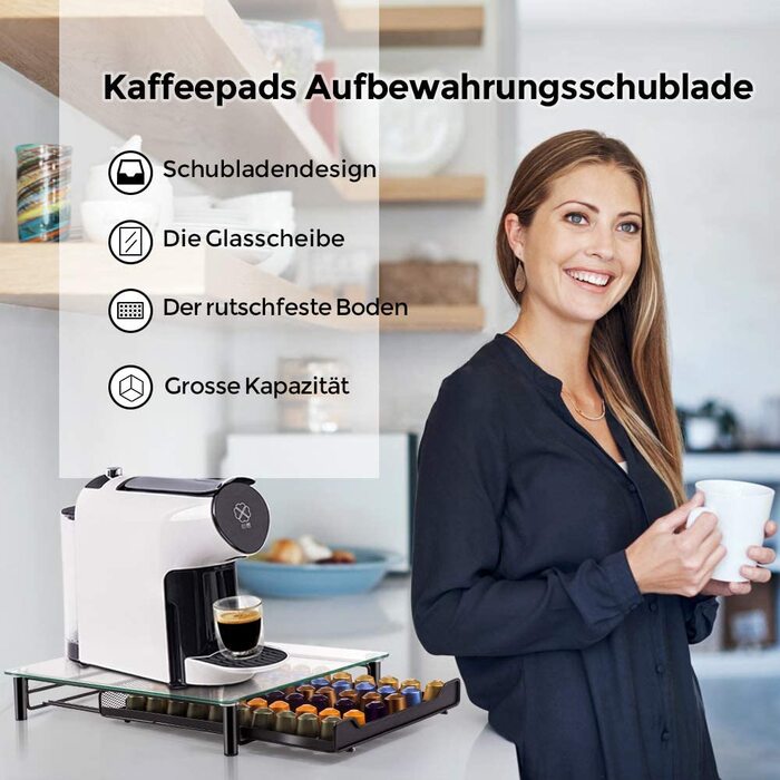 MASTERTOP підставка для кавових капсул, 2-рівнева органайзер на 72 капсули Dolce Gusto, тримач-стійка з нековзною поверхнею, чорна шухляда для зберігання капсул