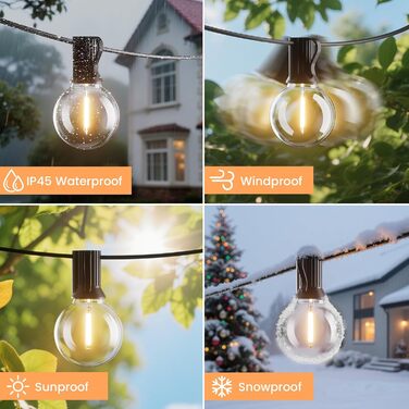 LED гірлянда Bomcosy 60м, G40 для вулиці, 100+4 лампочки, IP44, тепле світло для саду, тераси, вечірки