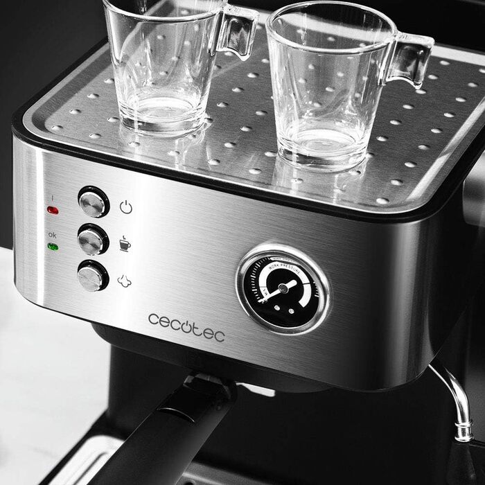 Еспресо-машина Cecotec Cumbia Power 20 Barista Aromax: 2900 Вт, 2 системи нагріву, 20 бар, манометр, подвійний фільтр