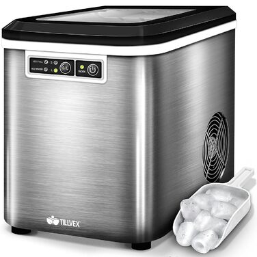 Машина для льоду tillvex, нерж. сталь, 12 кг/24 год, 2,2 л, LED, самочищення, 2 розміри кубиків, срібляста