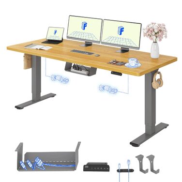 Регульований по висоті офісний стіл FlexiSpot з двома двигунами, стільниця 180x80 см (Акація/Сірий). Економія місця, ергономіка.