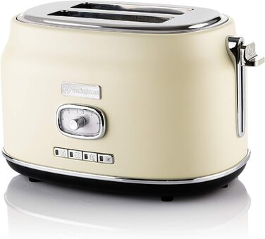 Тостер Westinghouse Retro на 2 тостa, знімна решітка для булочок, 6 режимів підсмажування, центрування хліба, функції розморожування, підігріву і зупинки, індикатор, висувний піддон для крихт, білий, WETW2