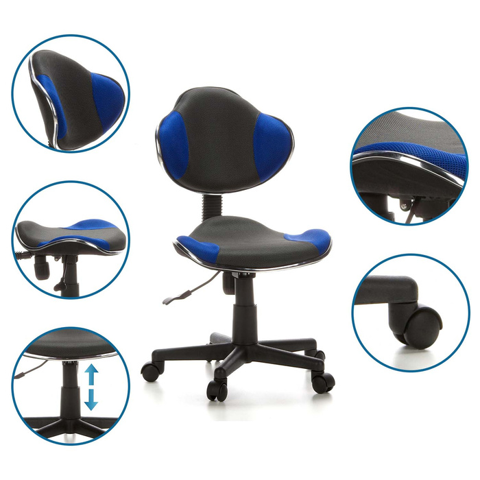Дитяче письмове крісло KIDDY GTI-2, оббивка тканина, сіро-блакитне, hjh OFFICE