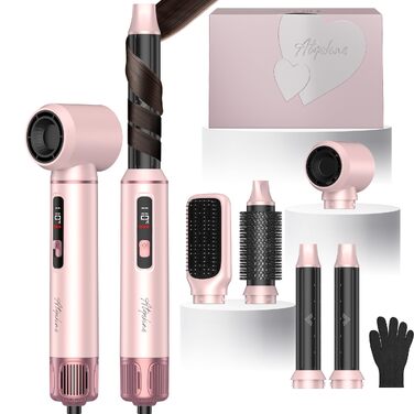 Atopskins Airbrush Haarstyler 5-в-1: Фен-щітка, стайлер для волосся з гарячим повітрям, випрямляч, плойка (Червоний)