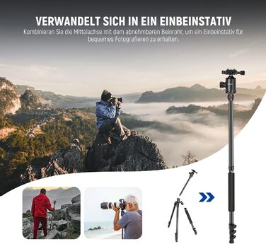NEEWER 77'' штатив-монопод для DSLR і телефону, алюмінієвий, з 360° панорамною головкою, 2-осьовою центральною колоною, Arca QR, до 15,4 кг, сумка