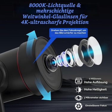 Проектор-планетарій QKTYB: 4K HD проектор зоряного неба та галактики, нічник з 360° обертанням та таймером для дітей та дорослих, чорний