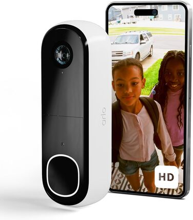 Бездротовий відеодзвінок Arlo HD 1080p з камерою, Wi-Fi, датчиком руху, двостороннім аудіо, сиреною, нічним баченням, для вхідних дверей, сумісний із Alexa, Smart Home, білий