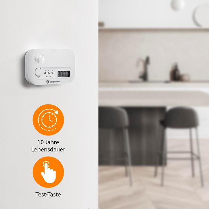 Smartwares Ко-Детектор газу 85 дБ – Сенсор на 10 років – Сповіщення через додаток – Кнопка тестування & безшумний режим – FGA-13800, на батарейках, білий
