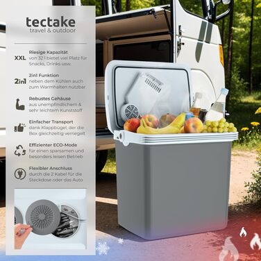 Електричний автохолодильник Tectake на 25 л з функціями охолодження та підігріву, портативна термобокс для кемпінгу та подорожей (ECO Mode)