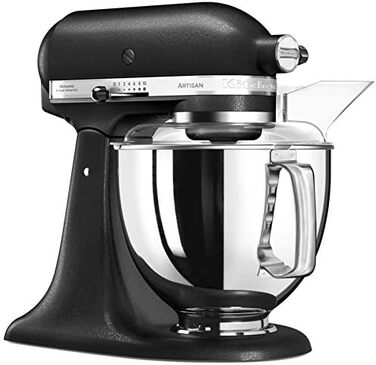 Кухонна машина KitchenAid Artisan: планетарний міксер з чашами з нержавіючої сталі 4.8 л та набором із 5 аксесуарів, чорний чавун
