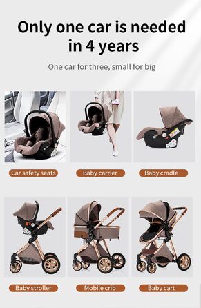 Дитяча коляска Glokid 3 в 1, комбінована модель з функцією подорожей, зручна сумка для переодягання, москітна сітка, дощовик, теплий чохол, компактне складання, положення для сну, висока посадка (LV9 світло-сірий)