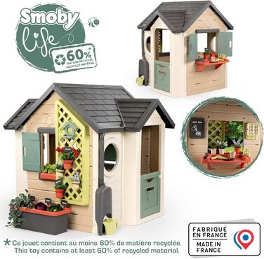 Дитячий садовий будиночок Smoby Life Garten Spielhaus 128x132x135 см з переробленого пластику - для дітей від 2 років
