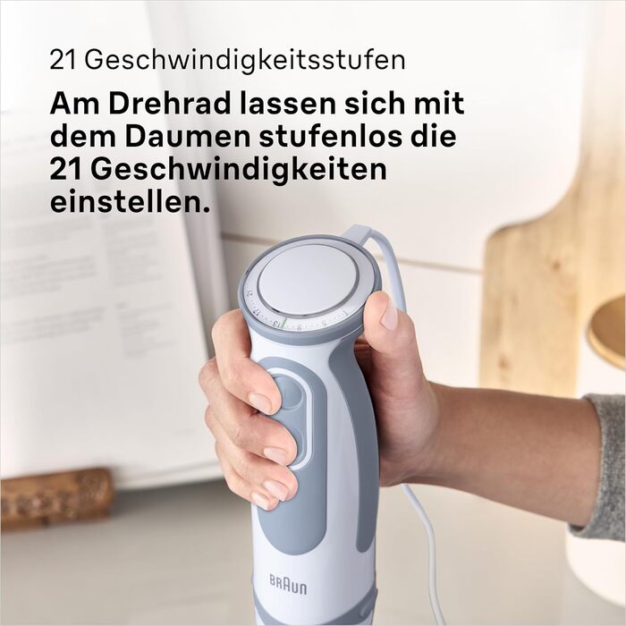 Блендер Braun MultiQuick 5 Vario MQ5235WH, 1000 Вт, нержавіюча сталь, комплект насадок, білий/сірий, енергоефективний