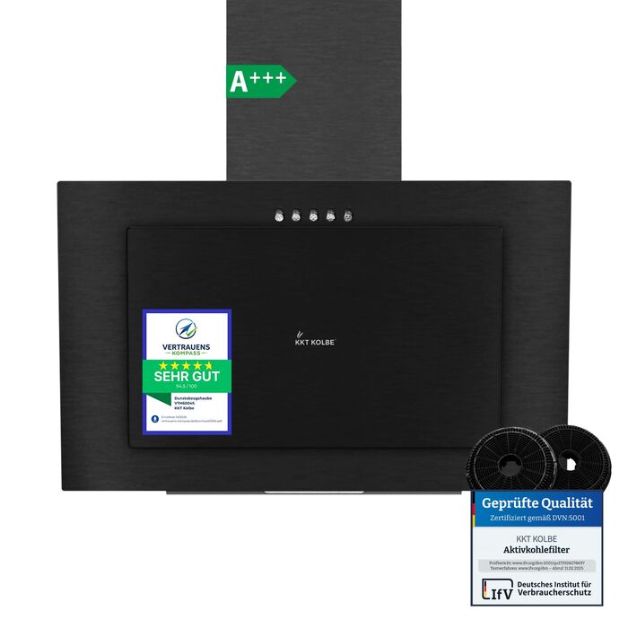 Витяжка кухонна KKT KOLBE VTH6004S 60 см, чорна сталь, LED-підсвітка, режим рециркуляції та відводу, клас A+++