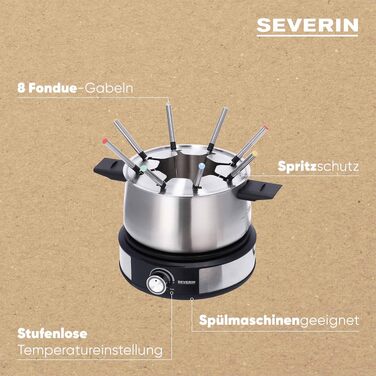 Комбінований набір для фондю та млинців Severin FO 2471, сталевий корпус, 8 кольорових виделок, чорний