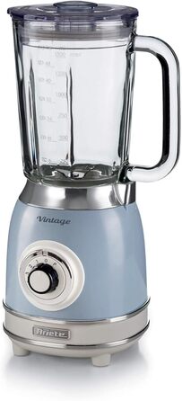 Блендер Ariete Vintage 583, 1000 Вт, 1,5 л, скляна чаша, 4 швидкості, лідодробарка, ретро, блакитний