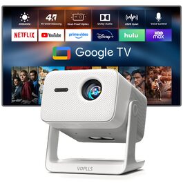Smart Beamer VOPLLS 1080P Full HD WiFi 800ANSI: Міні-проектор з автофокусом та корекцією трапеції для дому/вулиці, підключення до телефону, сіро-білий