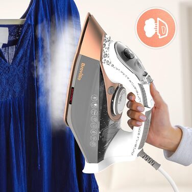 Парова праска Breville DiamondXpress 2800 Вт з багатонаправленою діамантово-керамічною підошвою, резервуаром для води 400 мл, біло-рожева [VIN420X]