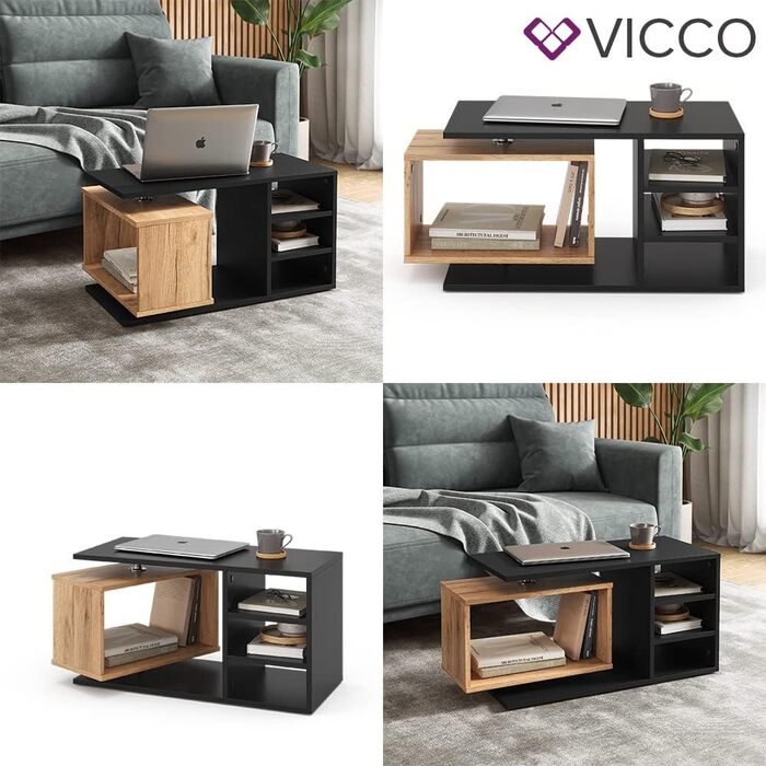 Журнальний стіл Vicco Rafi, чорний/дуб, 88x40 см