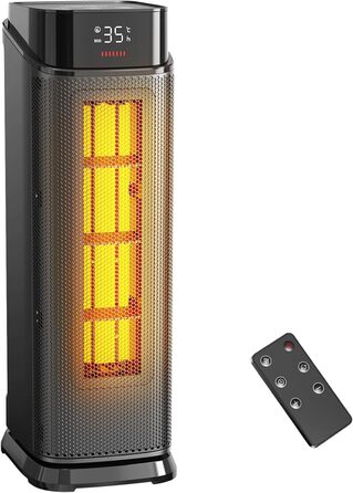 Електричний обігрівач QEXREED 2000W з PTC, 4 режими, ECO, осциляція 90°, таймер 24г, пульт, тихий, захист від перегріву та перекидання