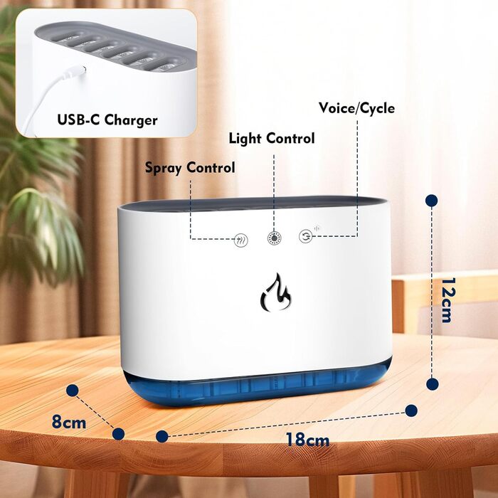 Зволожувач повітря AiQInu 900 мл для спальні та офісу, 6 форсунок, 7 кольорів LED-підсвітки, ультратихий (25 дБ), динамічний дизайн, для дому та офісу