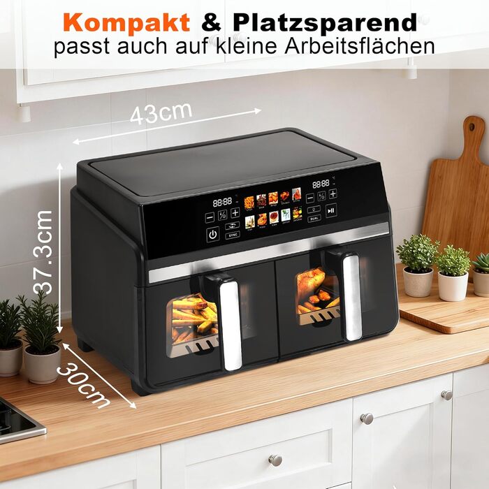 Аерофритюрниця Citybee XXL 10л з двома камерами (5л+5л), сенсорне керування, Dual Zone, 2200 Вт, чорна