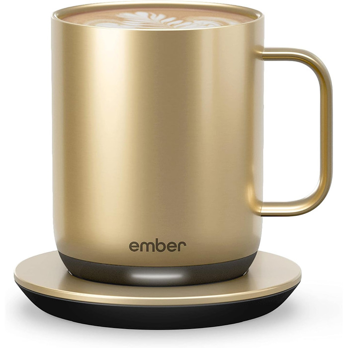 Розумна чашка Ember Smart Mug 2 295 мл із регулюванням температури, управлінням через додаток, акумулятором на 1,5 години, LED-дисплеєм, заряджається, оновлений дизайн, золота