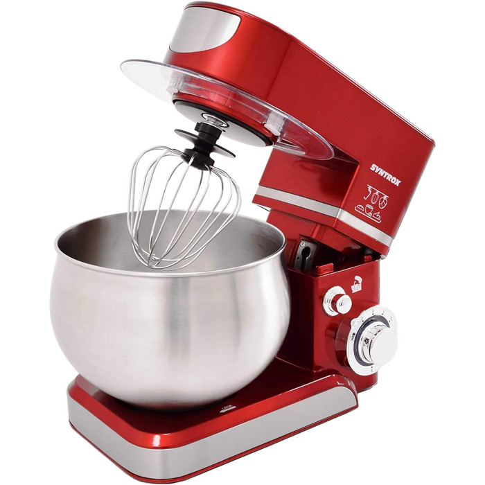 Кухонна машина Syntrox Germany KM-5.0L Basic Red, 5 л, з нержавіючої сталі, червона, тістоміс