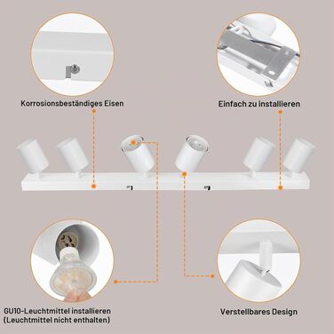 Світильник стельовий Ketom GU10 LED, поворотний спот на 6 ламп, білий