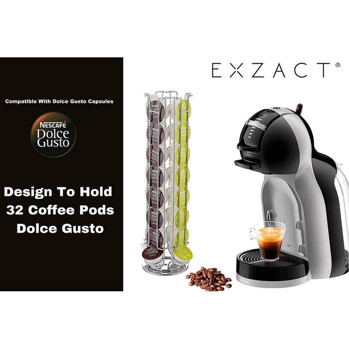 Підставка-диспенсер для кавових капсул Exzact, 32 шт, сумісна з Dolce Gusto, обертається на 360°, нековзка основа